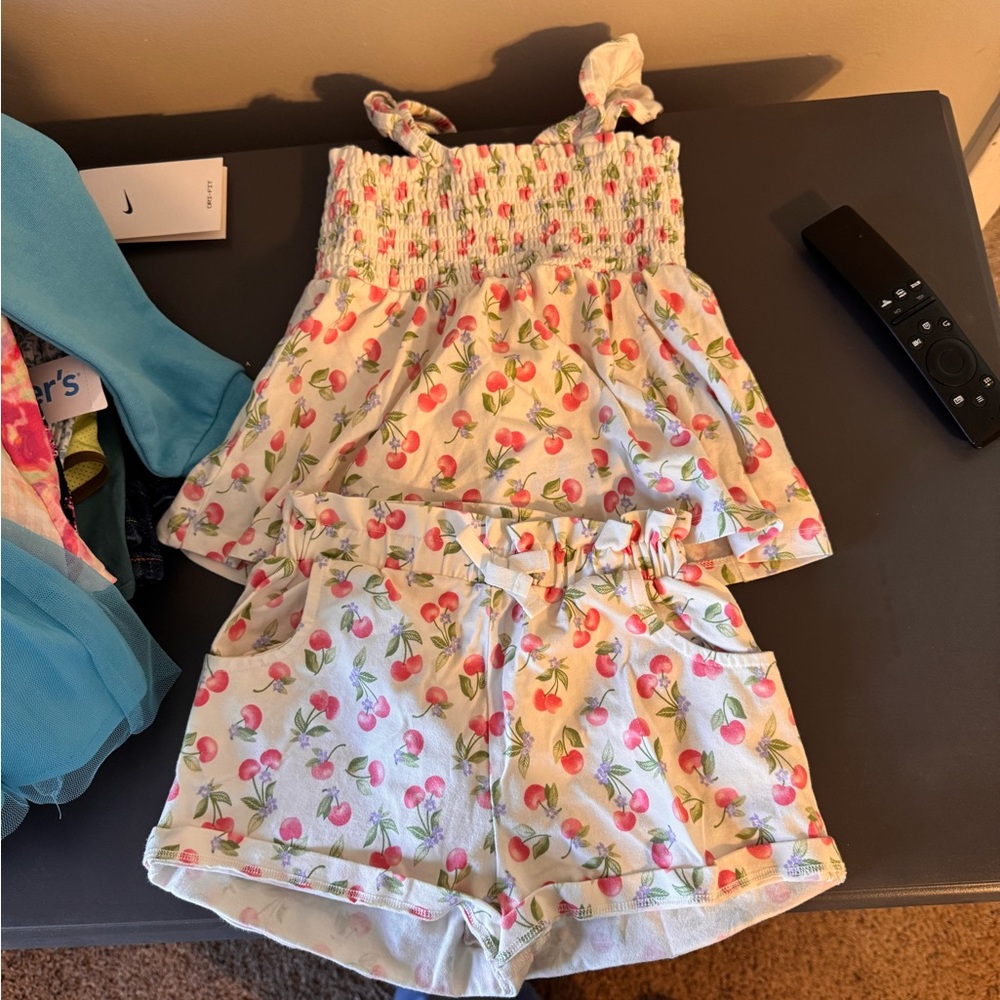 Cynthia Rowley Cherry Print Kids Matching Set - White and Pink